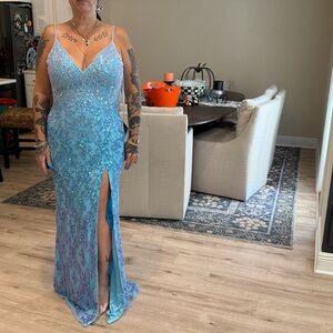 Primavera Couture Blue and Purple Prom Dress